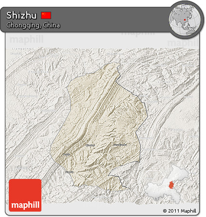 Shaded Relief 3D Map of Shizhu, lighten