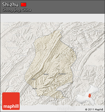 Shaded Relief 3D Map of Shizhu, lighten