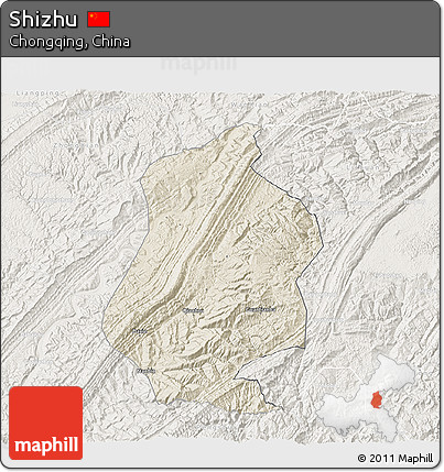 Shaded Relief 3D Map of Shizhu, lighten
