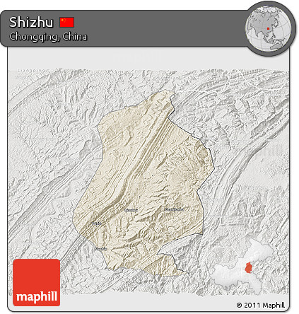 Shaded Relief 3D Map of Shizhu, lighten, semi-desaturated