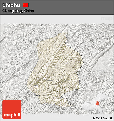Shaded Relief 3D Map of Shizhu, lighten, semi-desaturated