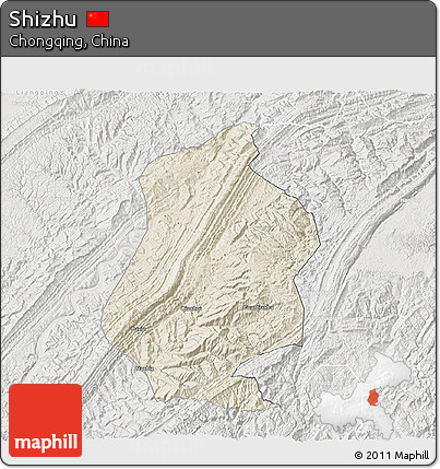 Shaded Relief 3D Map of Shizhu, lighten, semi-desaturated