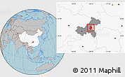 Gray Location Map of Shizhu, highlighted country, highlighted parent region, hill shading