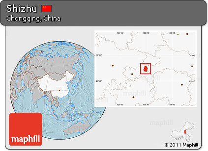 Gray Location Map of Shizhu, highlighted country, hill shading