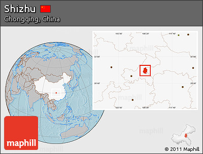 Gray Location Map of Shizhu, highlighted country, hill shading