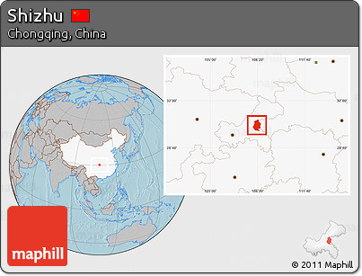 Gray Location Map of Shizhu, highlighted country, hill shading