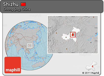 Gray Location Map of Shizhu, highlighted parent region, hill shading
