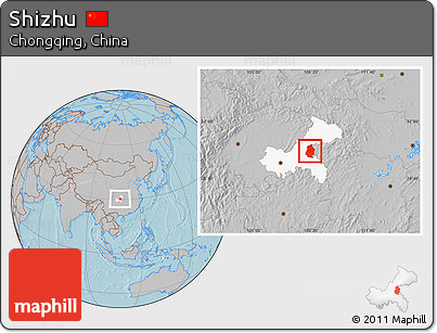 Gray Location Map of Shizhu, highlighted parent region, hill shading