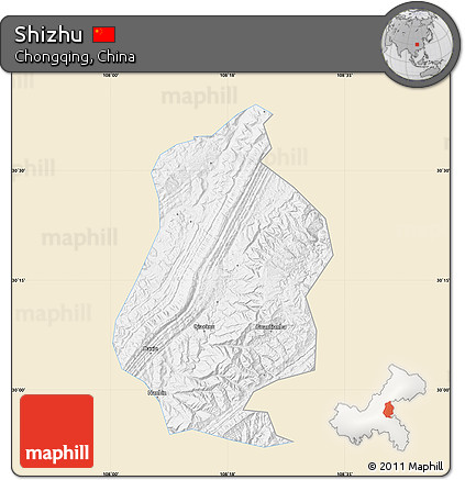 Classic Style Map of Shizhu, single color outside