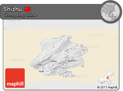 Classic Style Panoramic Map of Shizhu, single color outside