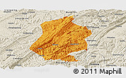 Political Panoramic Map of Shizhu, shaded relief outside