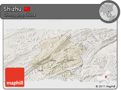 Shaded Relief Panoramic Map of Shizhu, lighten