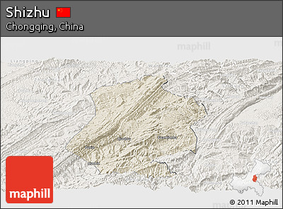 Shaded Relief Panoramic Map of Shizhu, lighten