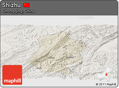 Shaded Relief Panoramic Map of Shizhu, lighten