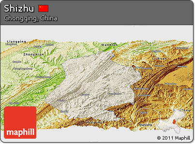 Shaded Relief Panoramic Map of Shizhu, physical outside