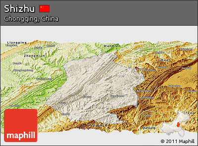 Shaded Relief Panoramic Map of Shizhu, physical outside