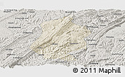 Shaded Relief Panoramic Map of Shizhu, semi-desaturated