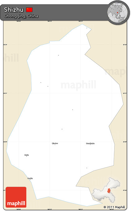 Classic Style Simple Map of Shizhu, single color outside