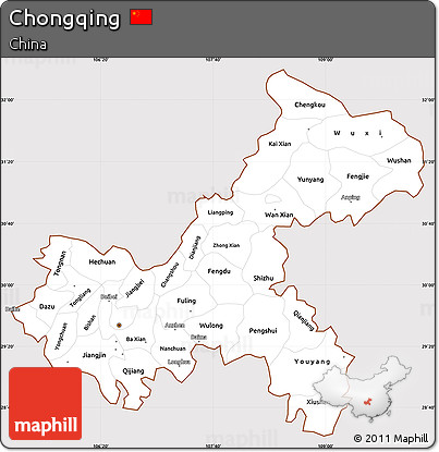 Classic Style Simple Map of Chongqing, cropped outside