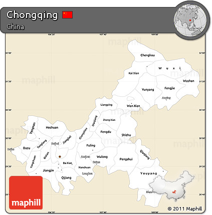 Classic Style Simple Map of Chongqing, single color outside