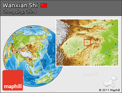 Physical Location Map of Wanxian Shi