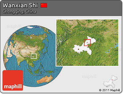 Satellite Location Map of Wanxian Shi, highlighted parent region