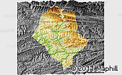 Physical 3D Map of Yunyang, darken, desaturated