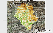 Physical 3D Map of Yunyang, darken, semi-desaturated