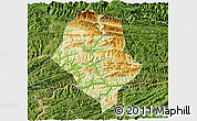 Physical 3D Map of Yunyang, satellite outside