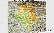 Physical 3D Map of Yunyang, semi-desaturated