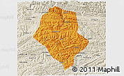 Political 3D Map of Yunyang, shaded relief outside