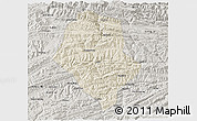 Shaded Relief 3D Map of Yunyang, semi-desaturated