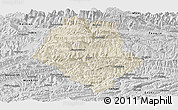 Shaded Relief Panoramic Map of Yunyang, desaturated