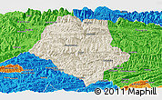 Shaded Relief Panoramic Map of Yunyang, political outside