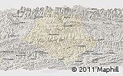 Shaded Relief Panoramic Map of Yunyang, semi-desaturated