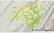Physical 3D Map of Zhong Xian, lighten, semi-desaturated