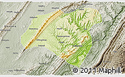 Physical 3D Map of Zhong Xian, semi-desaturated
