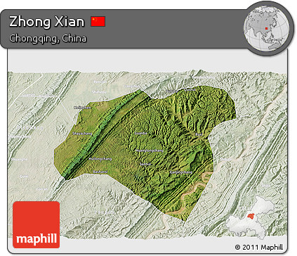 Satellite 3D Map of Zhong Xian, lighten