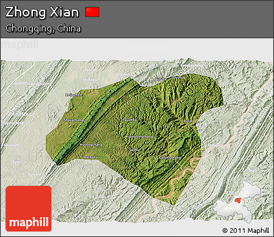 Satellite 3D Map of Zhong Xian, lighten
