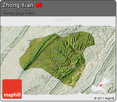 Satellite 3D Map of Zhong Xian, lighten