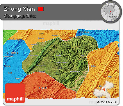 Satellite 3D Map of Zhong Xian, political outside