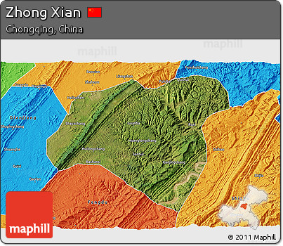 Satellite 3D Map of Zhong Xian, political outside