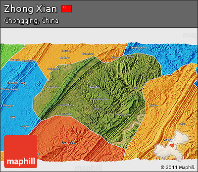 Satellite 3D Map of Zhong Xian, political outside