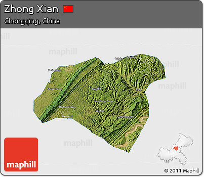 Satellite 3D Map of Zhong Xian, single color outside
