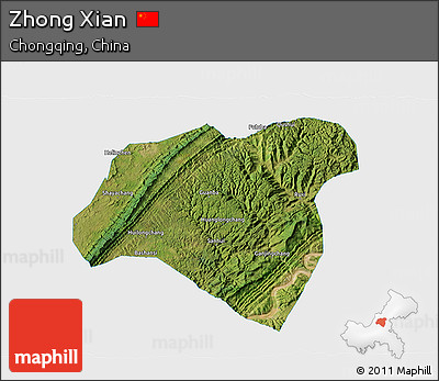 Satellite 3D Map of Zhong Xian, single color outside