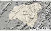 Shaded Relief 3D Map of Zhong Xian, darken, semi-desaturated