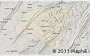 Shaded Relief 3D Map of Zhong Xian, semi-desaturated