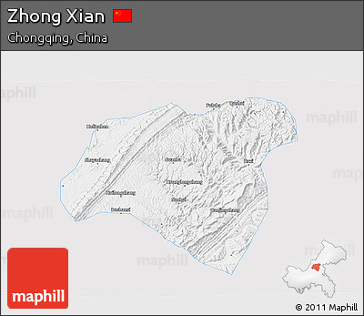 Silver Style 3D Map of Zhong Xian, single color outside