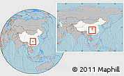 Gray Location Map of Zhong Xian, highlighted country, within the entire country, hill shading