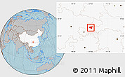 Gray Location Map of Zhong Xian, highlighted country, hill shading